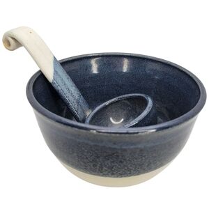 Handmade Pottery Stoneware Bowl & Scoop Spoon Sauce Serving Dish Artist Signed